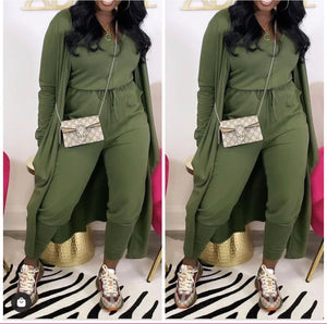 Simple Never Basic Jumpsuit Cardigan Set | Army Green